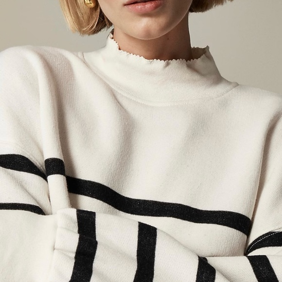 J. Crew Women's Nautical Terry Mock Neck Black & White Stripe Sweater Size Small - Picture 3 of 7